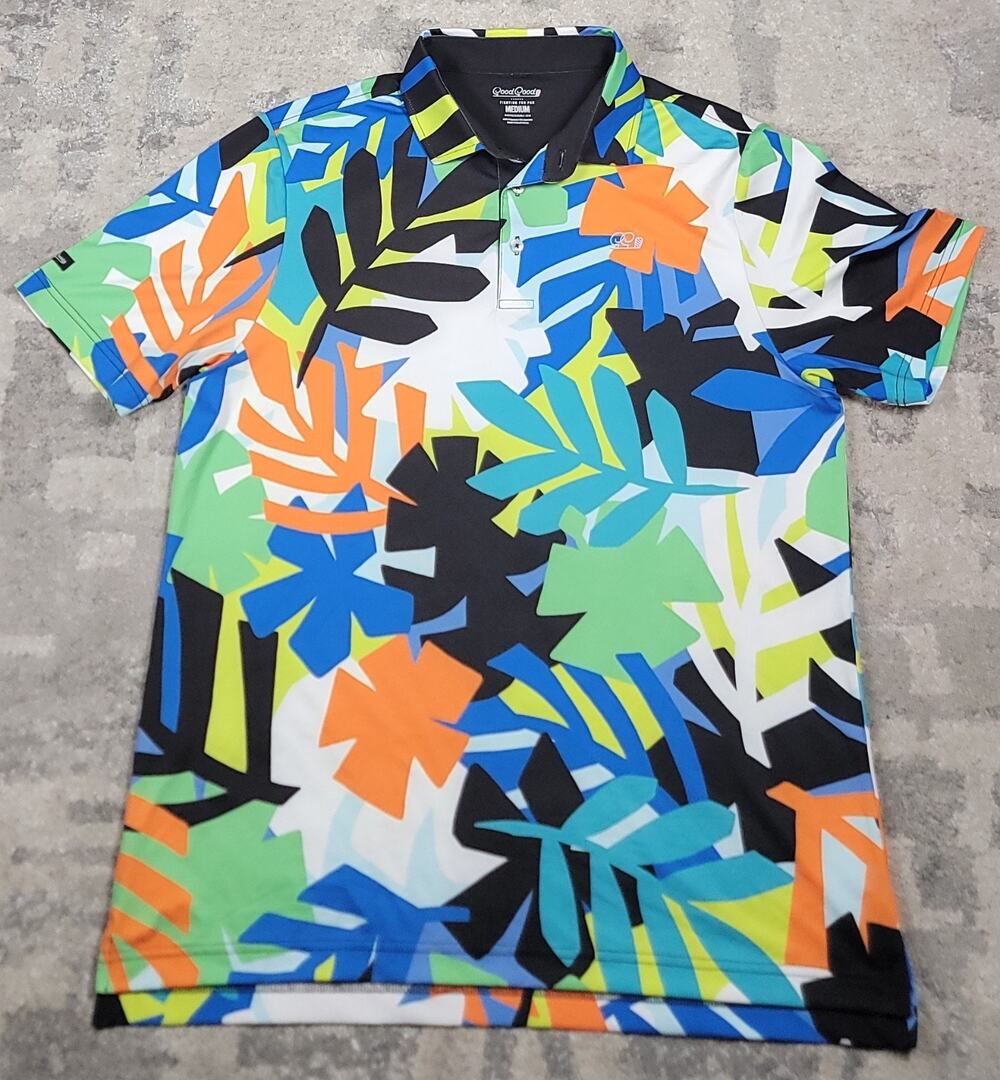 Good Good Men's Palm Print Golf Performance Stretch Polo Shirt Sz Med